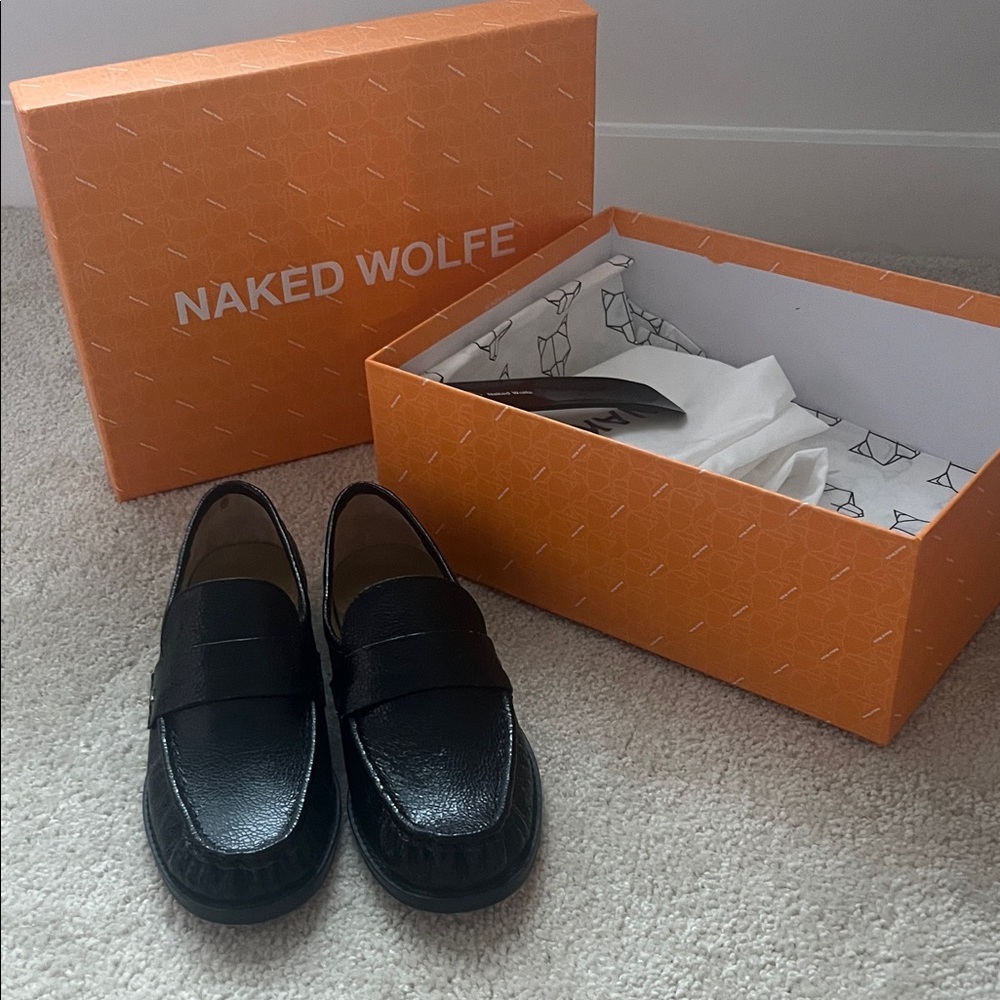 Naked Wolfe Black Leather Penny Loafers